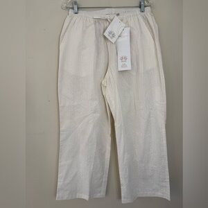 Aryaki white boho pattern pull on wide leg pants SZ LG